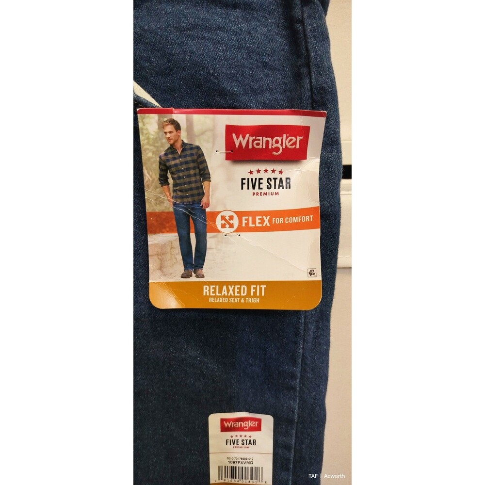 Wrangler Five Star Premium Flex Relaxed Fit Straight Jeans Dark Blue Stretch